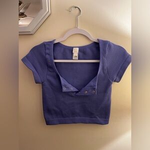 Stretchy purple crop top with buttons